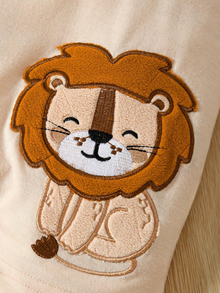 Conjunto de Jardineira com Bordado de Leão e Body Listrado para Bebê Menino