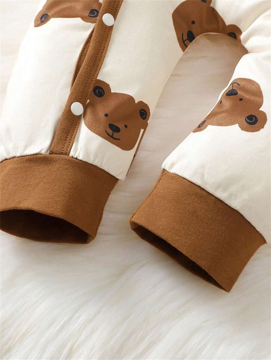 Macacão de Bebê Menino com Estampa de Urso, Gola Redonda, Fechamento Frontal por Pressão, Ajuste Justo