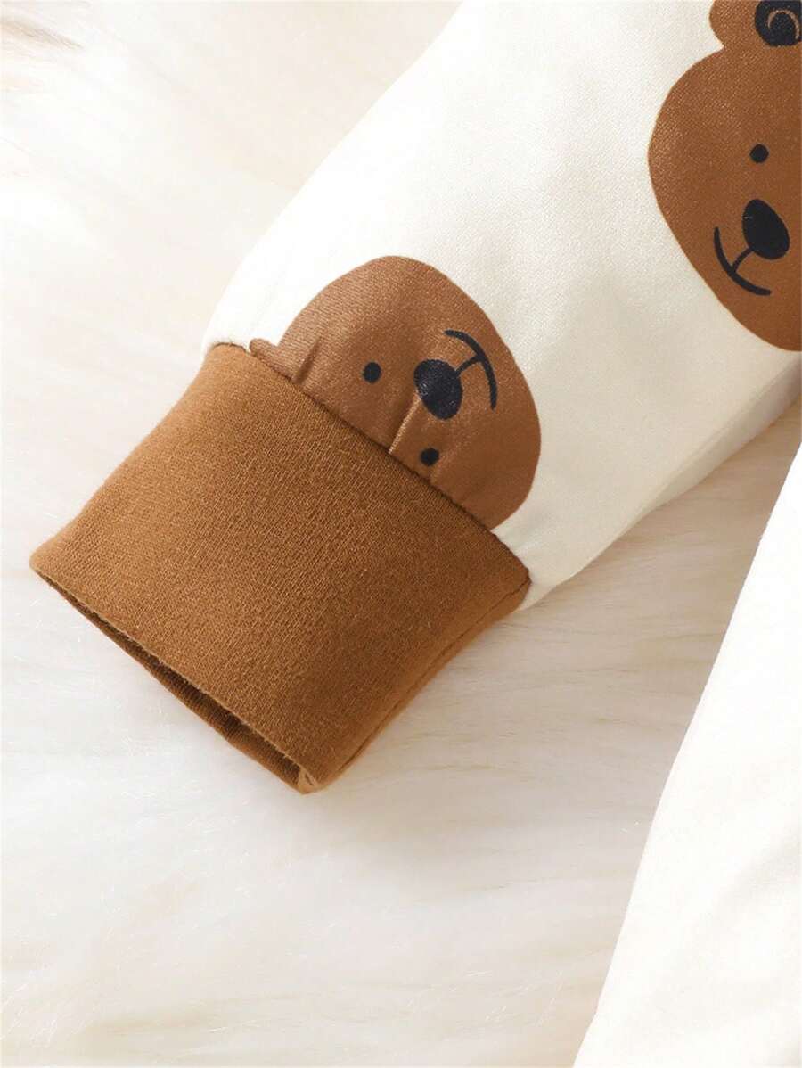 Macacão de Bebê Menino com Estampa de Urso, Gola Redonda, Fechamento Frontal por Pressão, Ajuste Justo
