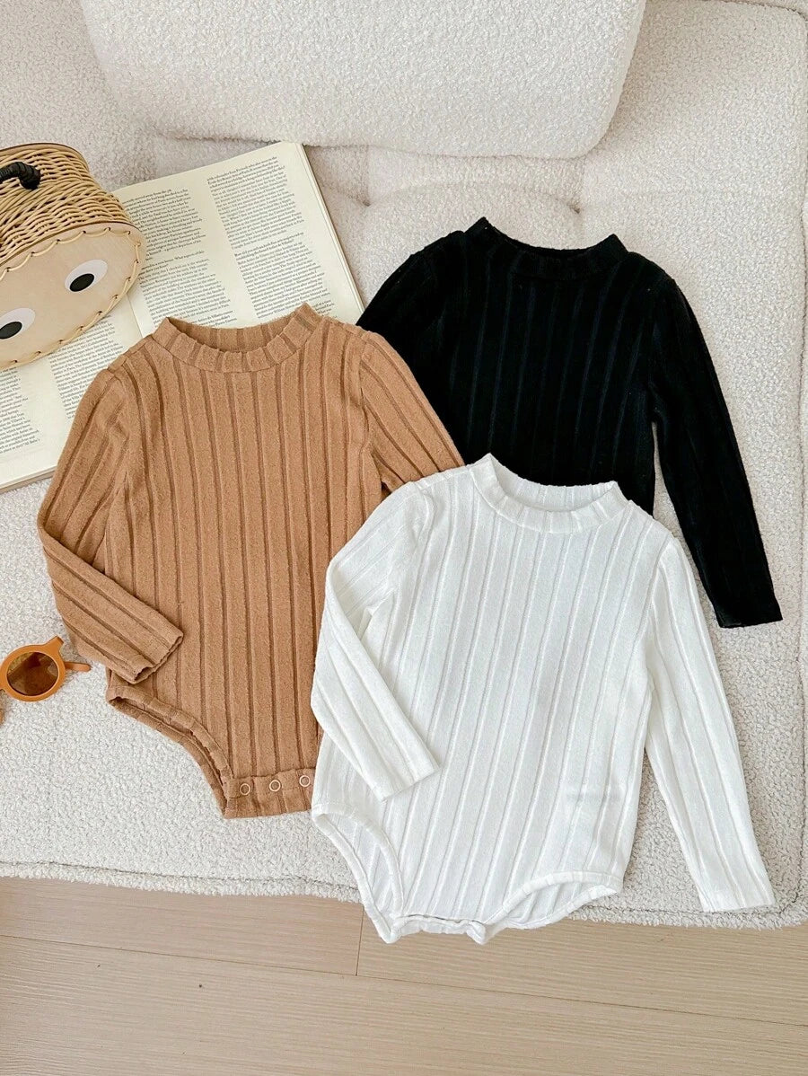 Kit 3 Macacões Tricotados para Bebê Recém-Nascido – Manga Longa, Unissex
