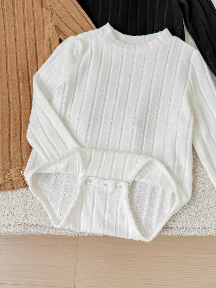 Kit 3 Macacões Tricotados para Bebê Recém-Nascido – Manga Longa, Unissex