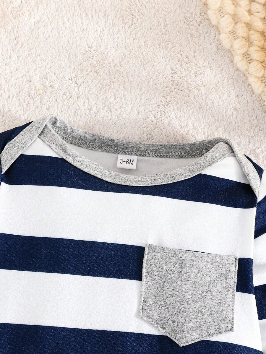 Conjunto 3 Peças para Bebê Menino – Macacão e Calça Listrados e Estampados de Estrela, Casual e Confortável