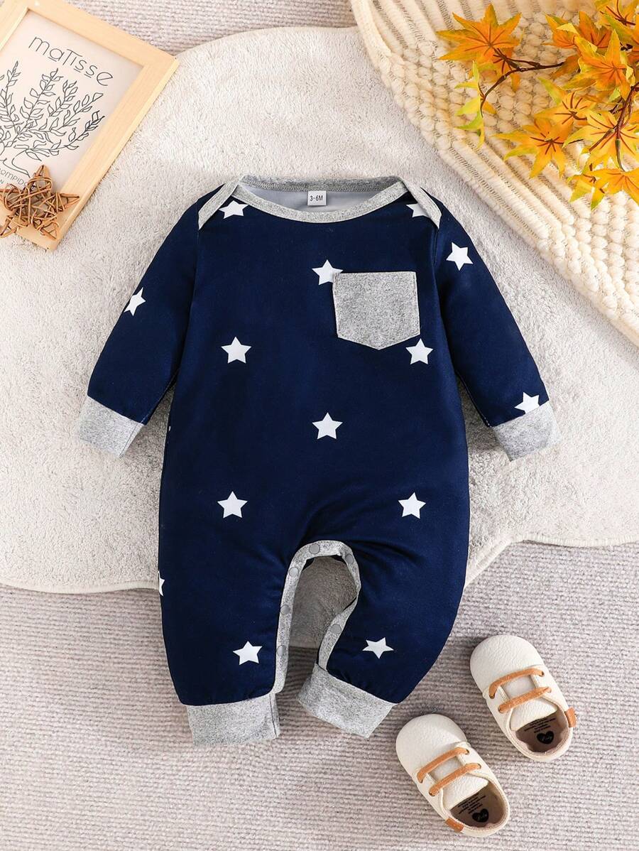 Conjunto 3 Peças para Bebê Menino – Macacão e Calça Listrados e Estampados de Estrela, Casual e Confortável