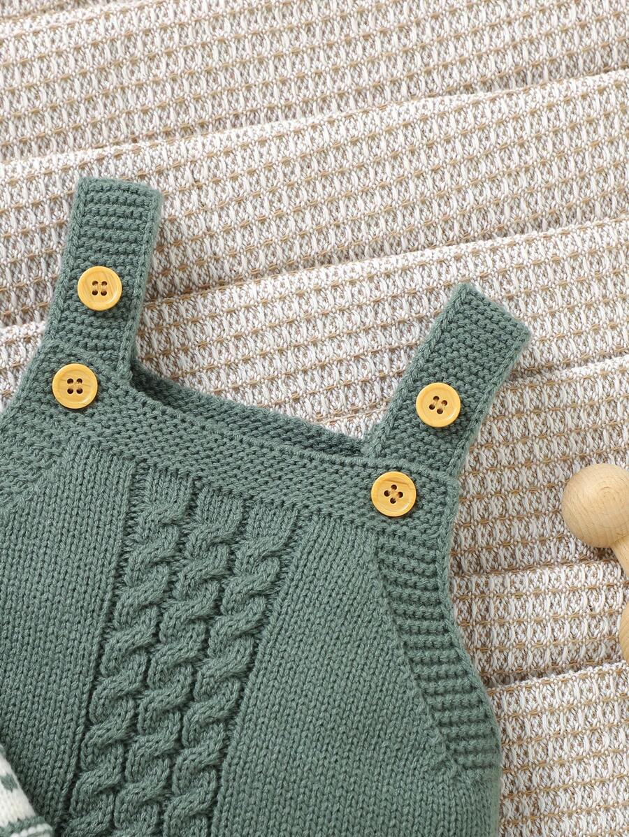 Conjunto de Tricô para Bebê – Cardigan Listrado e Macacão Jardineira Longo, Unissex