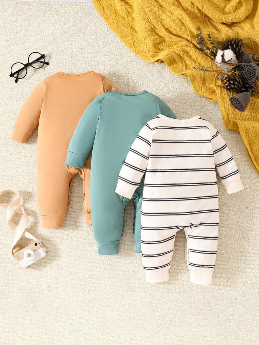 Conjunto 3 Peças para Bebê Menino – Macacão e Calça Listrados e Estampados de Estrela, Casual e Confortável