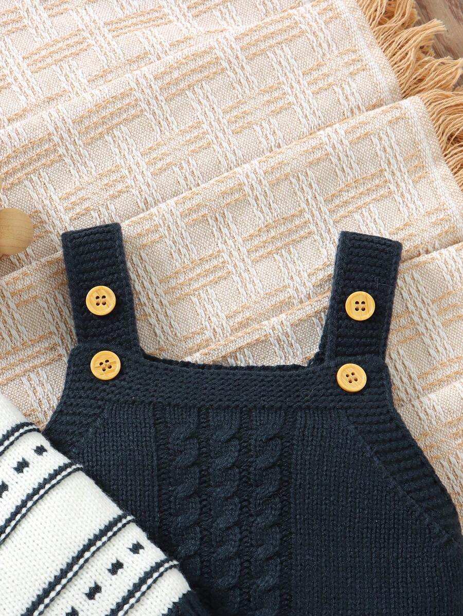 Conjunto de Tricô para Bebê – Cardigan Listrado e Macacão Jardineira Longo, Unissex