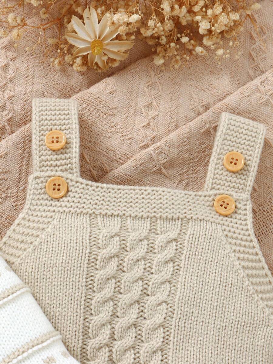 Conjunto de Tricô para Bebê – Cardigan Listrado e Macacão Jardineira Longo, Unissex