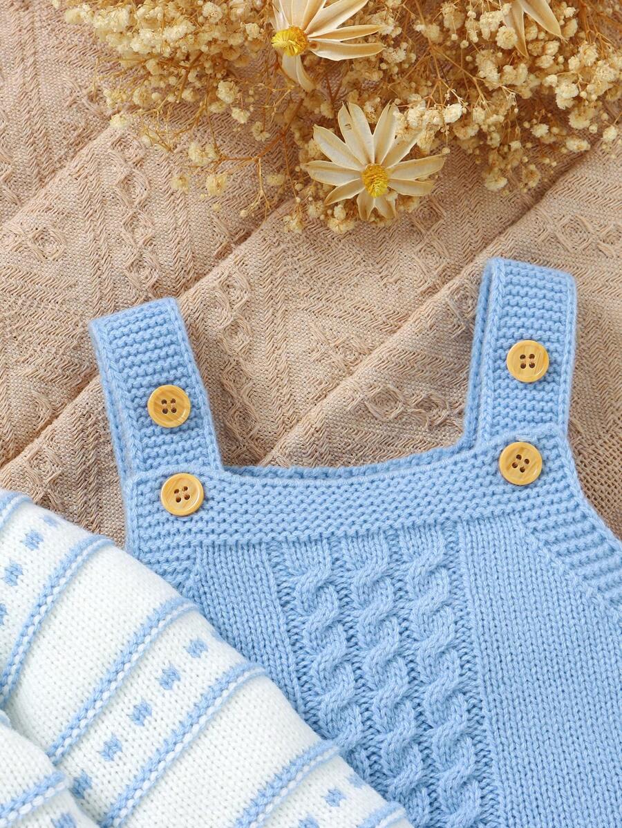 Conjunto de Tricô para Bebê – Cardigan Listrado e Macacão Jardineira Longo, Unissex