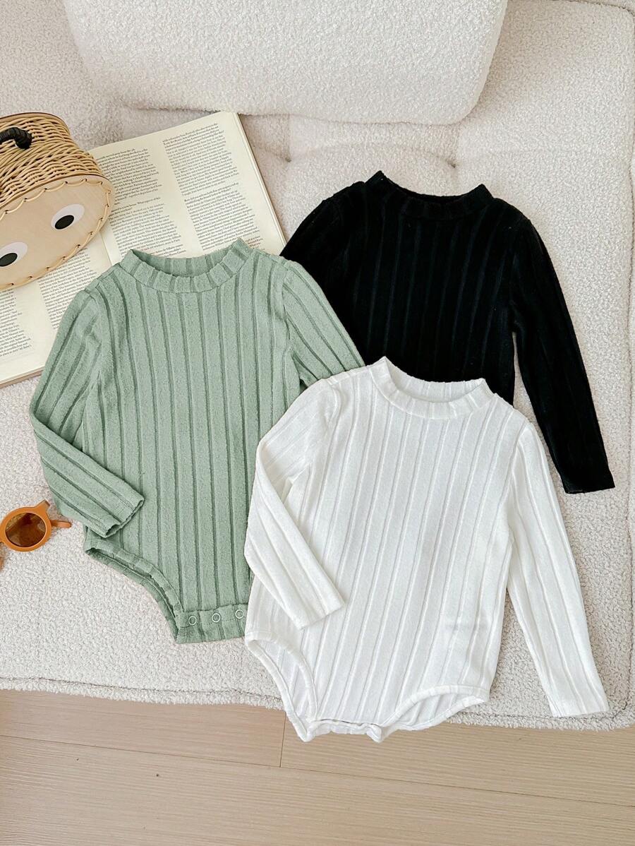 Kit 3 Macacões Tricotados para Bebê Recém-Nascido – Manga Longa, Unissex