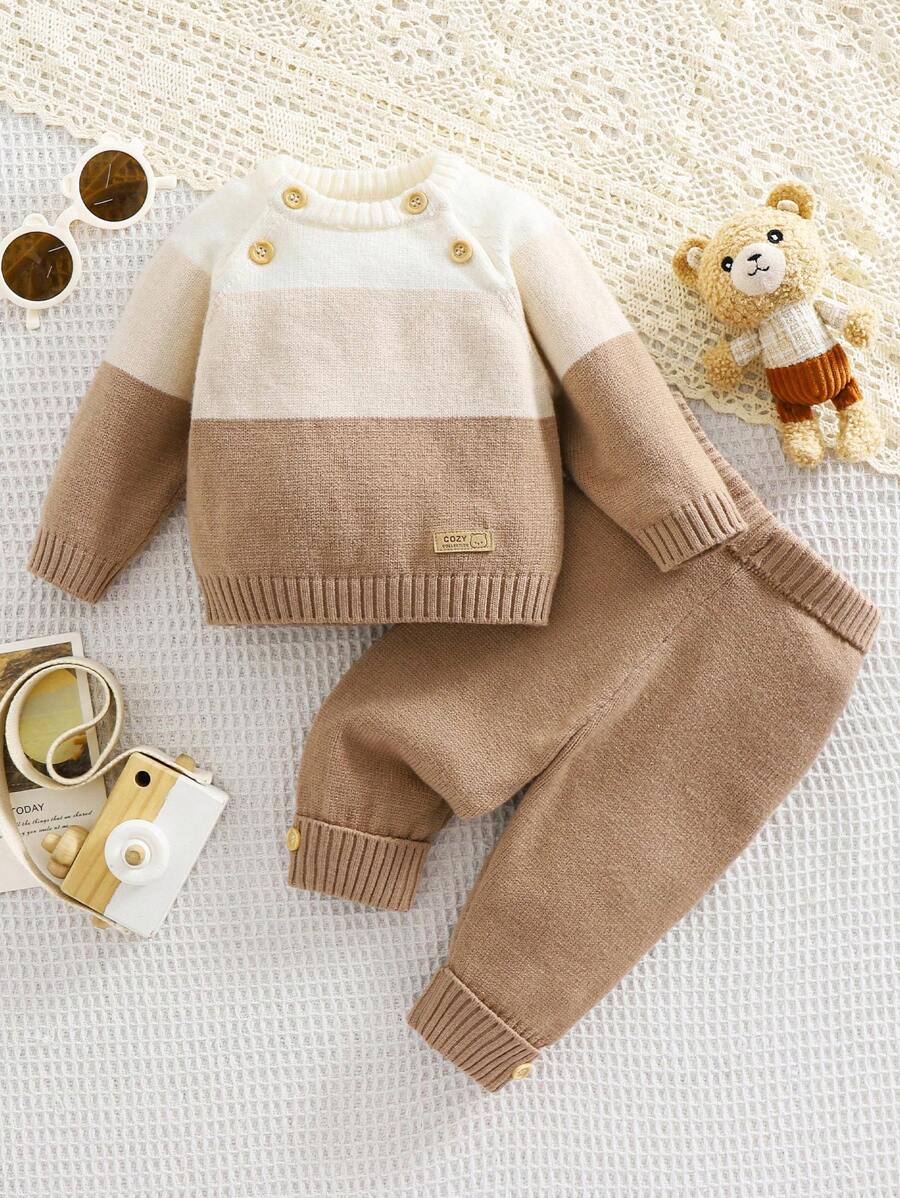 Conjunto 2 Peças para Menino – Suéter Colorido de Manga Raglan e Calça de Malha, Outono/Inverno