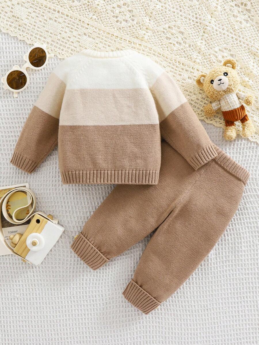 Conjunto 2 Peças para Menino – Suéter Colorido de Manga Raglan e Calça de Malha, Outono/Inverno