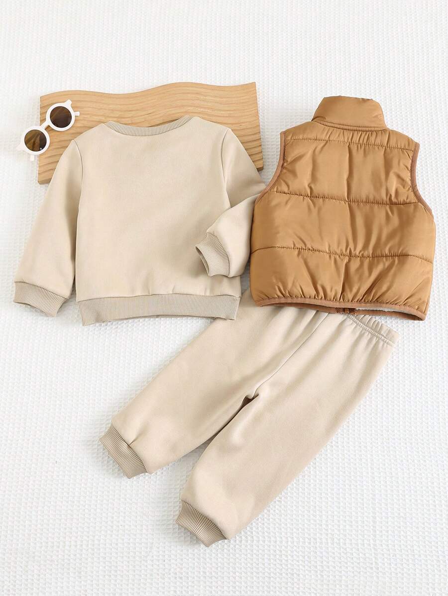 Conjunto 3 Peças para Bebê Menino: Moletom com Letra, Colete e Calça com Cordão