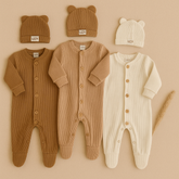 Kit 6 Peças Bebê com 3 Macacões e 3 Toucas Uzy Baby