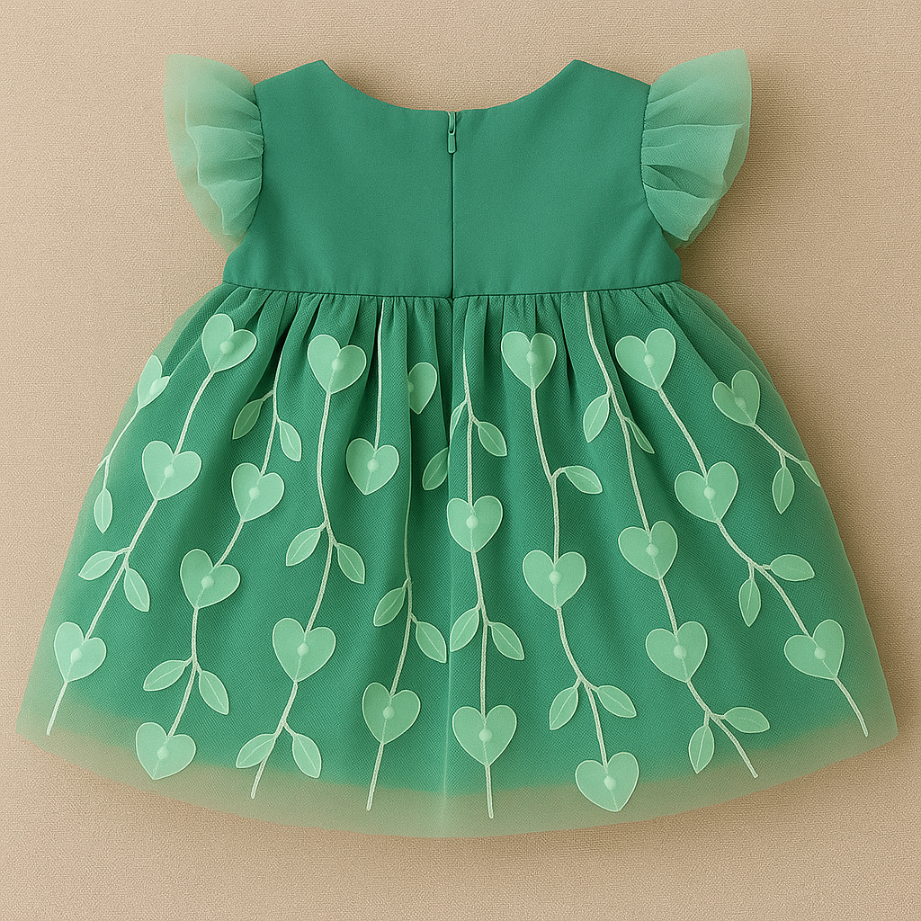 Vestido Bebê Verde Corações em Tule – Uzy Baby, Elegante e Confortável